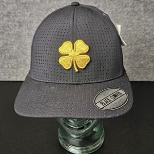 NWT Black Clover Hat Golf Black Gold Clover Size S/M Stretch Mesh